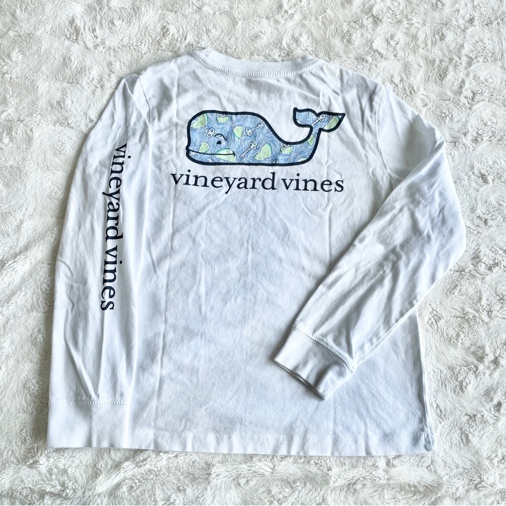 Vineyard Vines Shirt Tee Boys 7 White Blue Whale Key Lime Preppy Beachy Nautical